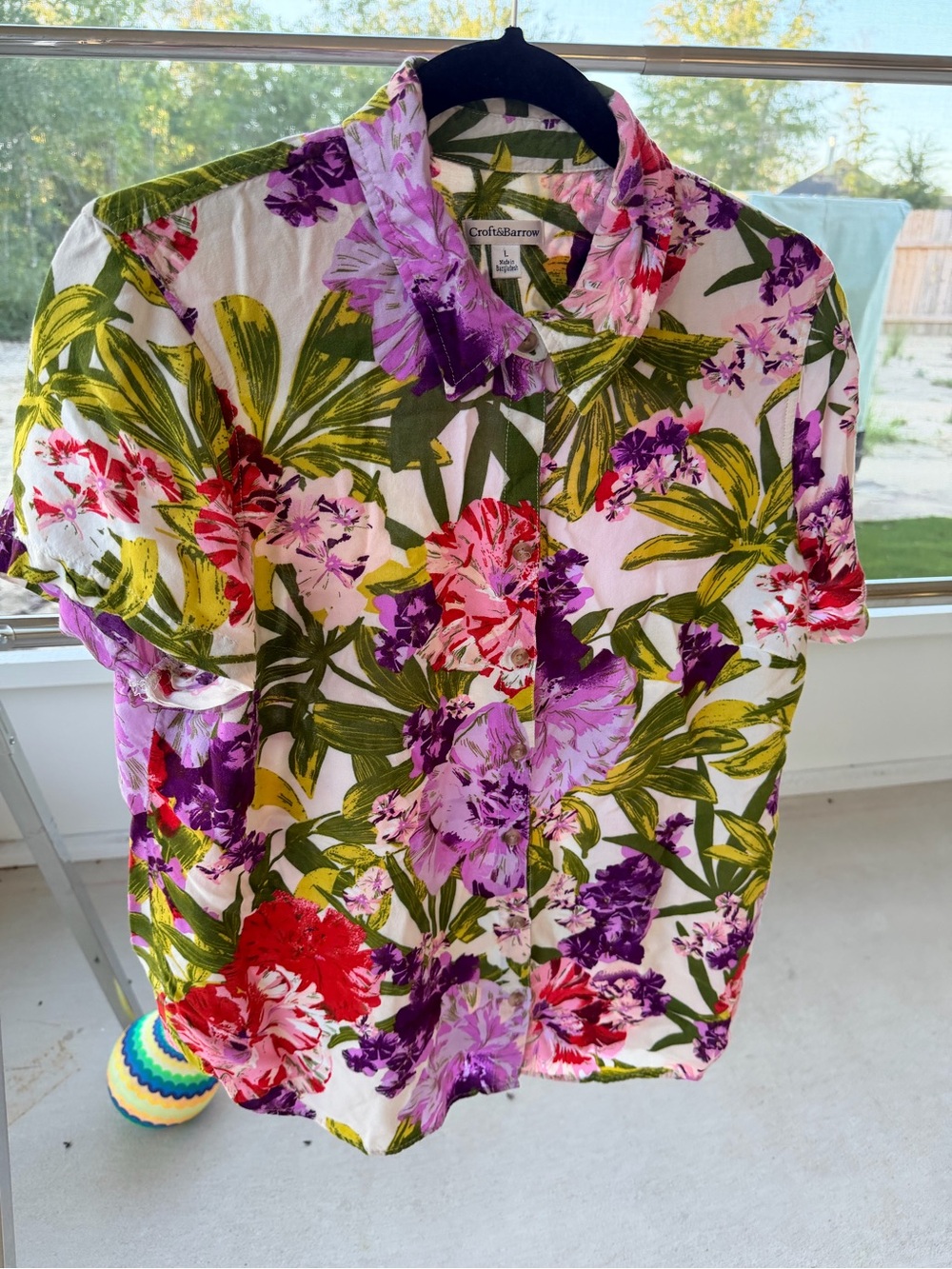 Croft & Barrow Rayon Floral Tropical Button Down Blouse Top Large